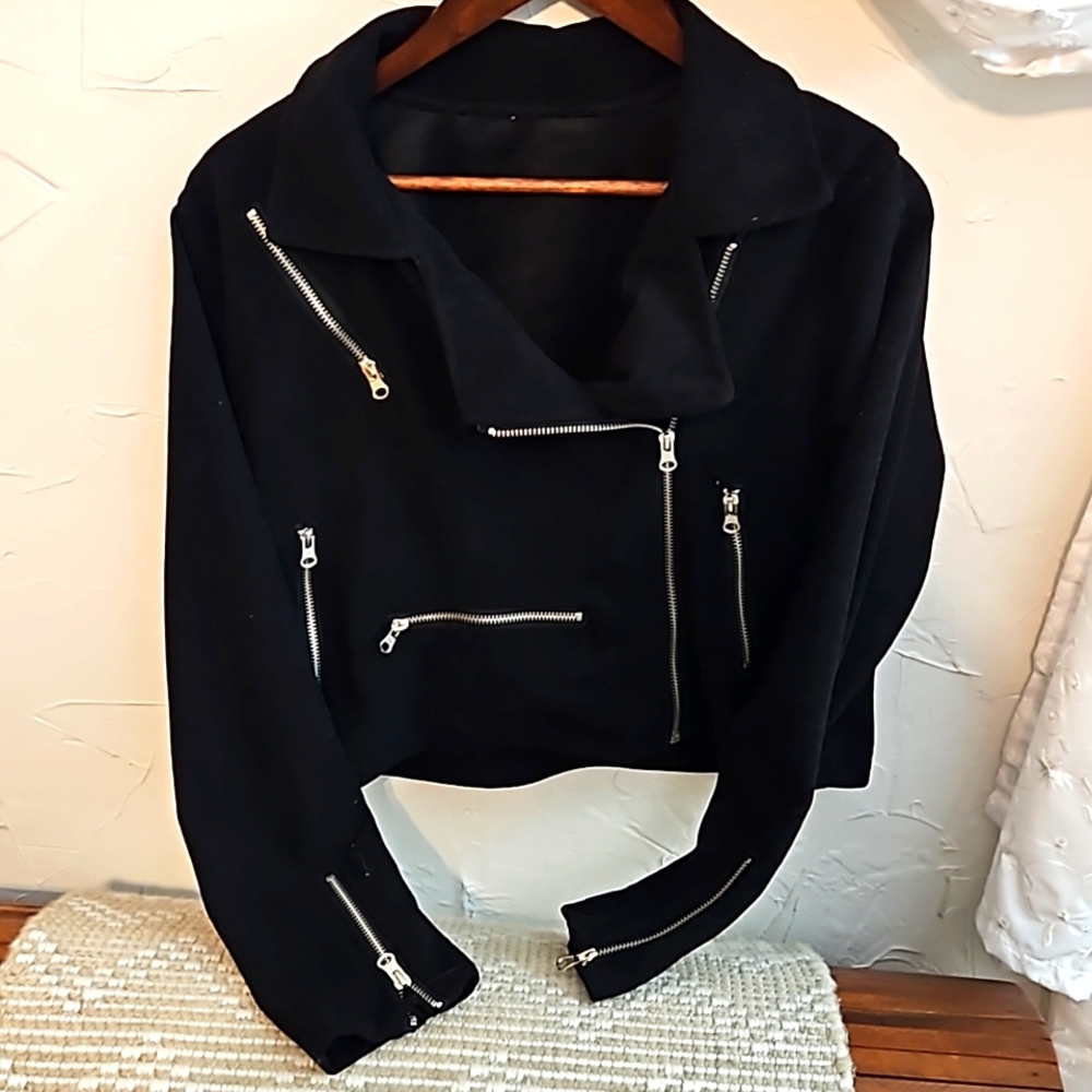 Black silver zippers waist length